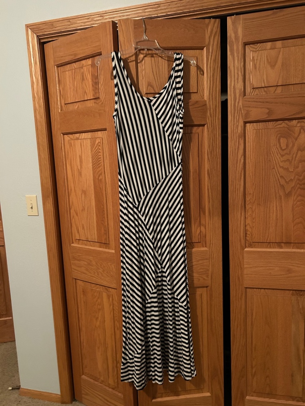 NWT Monteau Black and White Diagonal Stripe Maxi Dress